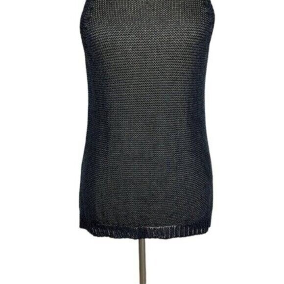 Vince Crochet Tank Top Small Navy Minimalist Classic Summer Resort - Picture 3 of 8
